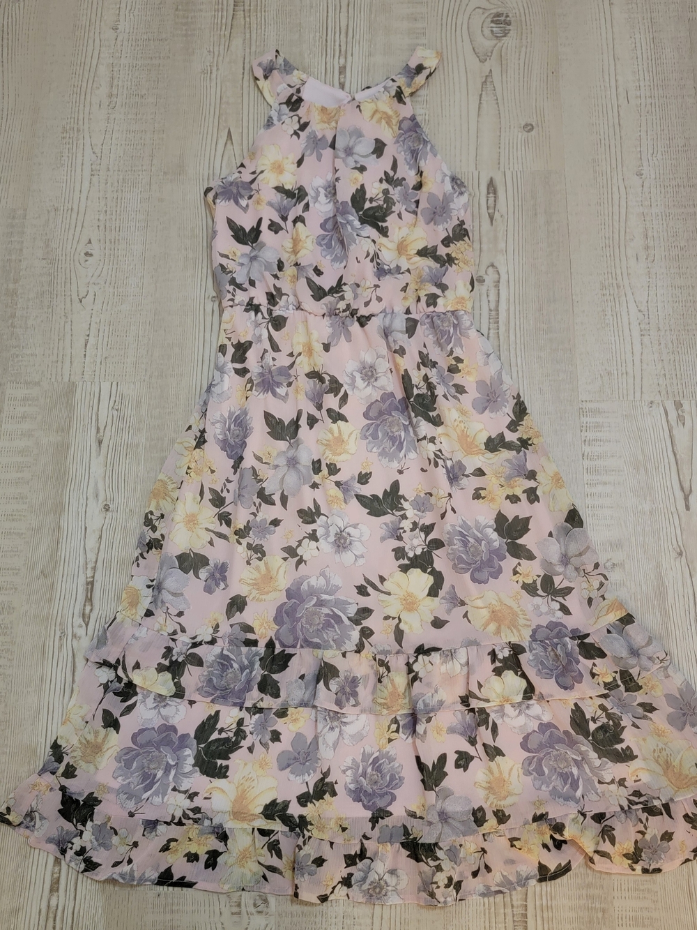 Xhilaration Pink Floral Halter Midi Dress XS Coquette Cottagecore Boho Spring